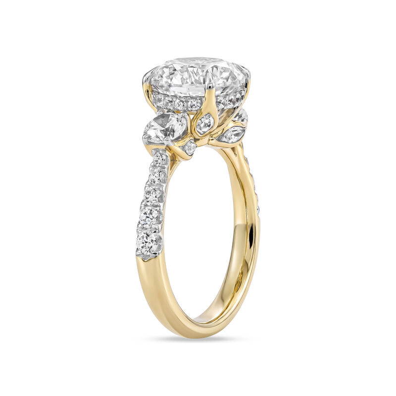 Round Lab Grown Diamond 5ctw. Three Stone Marquise Side Accent Engagement Ring in 14k Two Tone Gold image number null